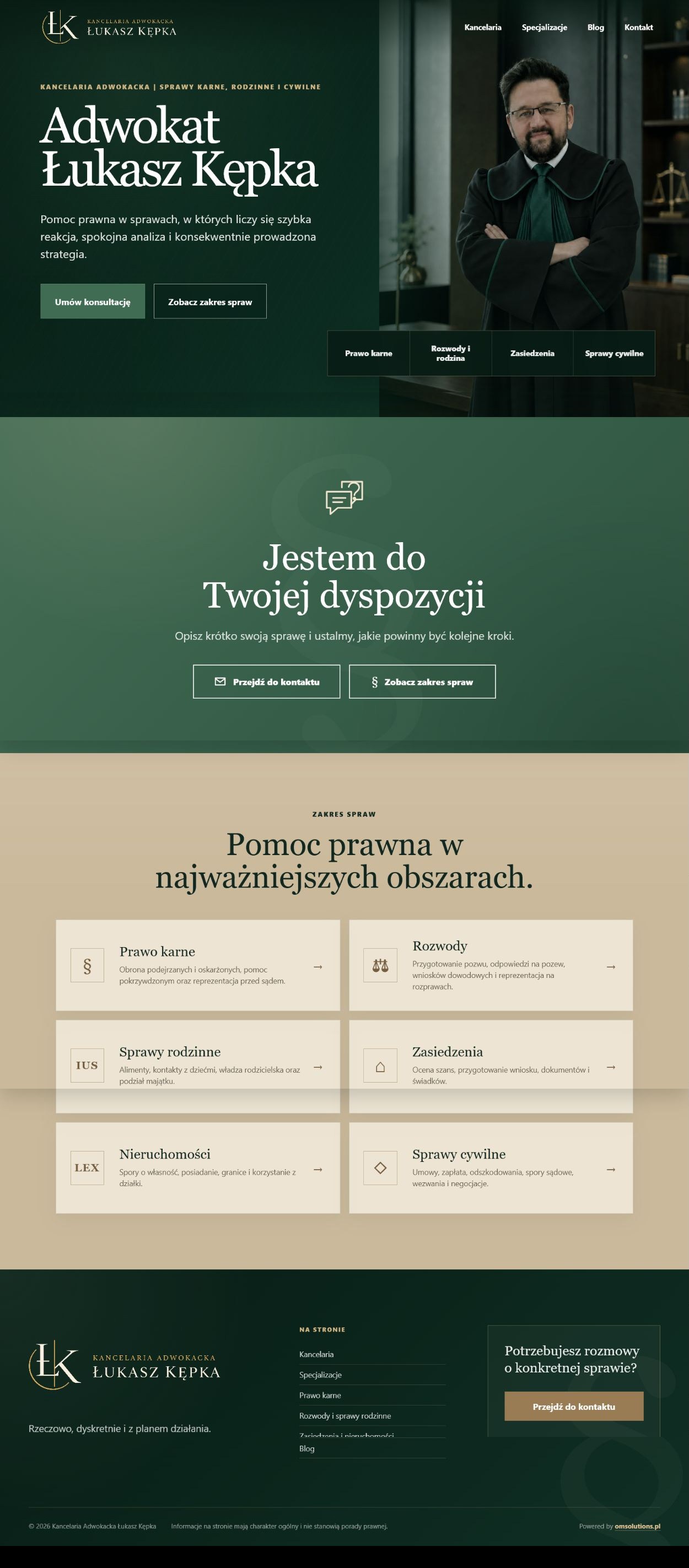 Pełny ekran strony Kancelarii Łukasza Kępki